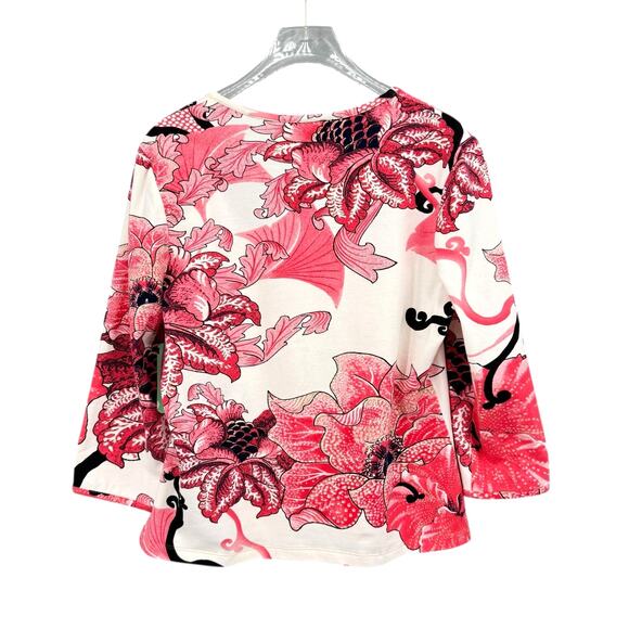 Carlisle NWT Pink Floral Gold Metallic Embellished Square Neck Slim Fit Top - Picture 7 of 11